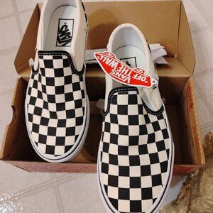 New Asher Black and White/Ivory Checkerboard Slip-on Vans Women's 6